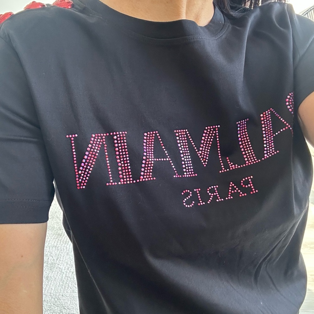 Balmain Black Tee with Red Accents - Picture 5 of 8